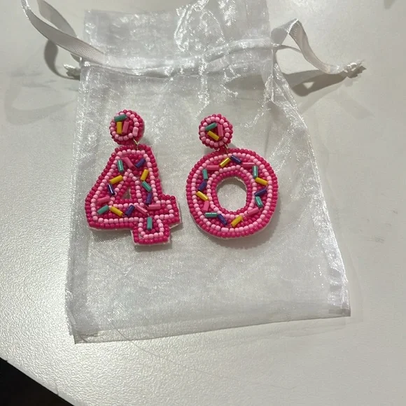 Pink Beaded Number Earrings - Picture 2 of 4